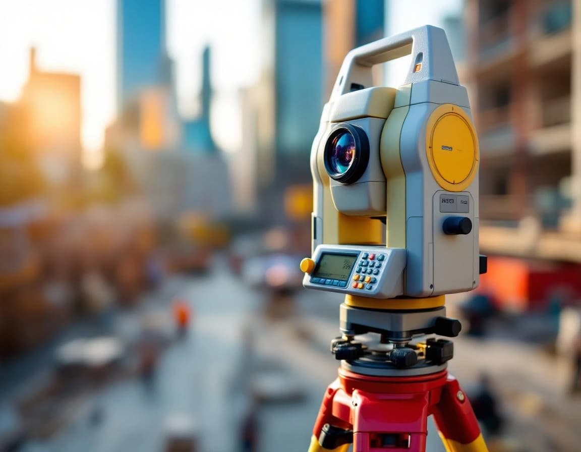 Close-up of surveying equipment in use